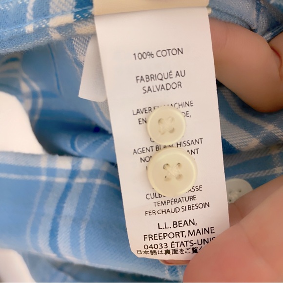 Unisex 100% Cotton Blue L.L. Bean Plaid Flannel with Button Collar - Picture 6 of 8